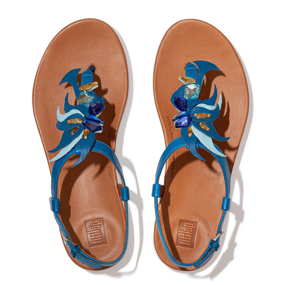 Fitflop Womens Sandals - Tia Jewel Feather Leather Back-strap - Blue - 028-JUXEZY